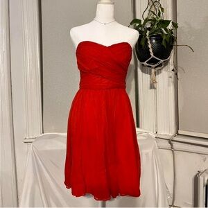 J.Crew Poppy Red Strapless Silk Chiffon Mini Dress Size 6